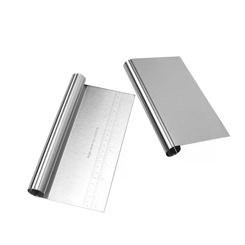 Stainless Steel Flour Cutter With Scale, Dough Cutter, Baking Scraper 15 20 22cm, Roll Handle Rice Noodle Scraper