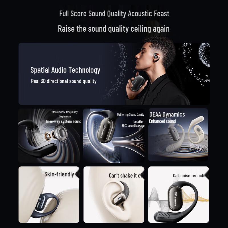 Philips TAT3759 Bone Conduction Ear-Clip Bluetooth Sports Headset