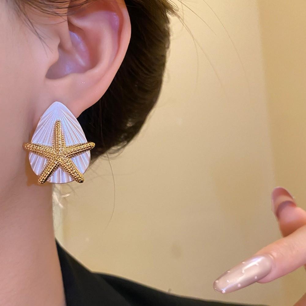 Oil Drip Copper Starfish Shell Earrings Shell Shape Star Dangle Earrings Starfish Ear Studs  Party