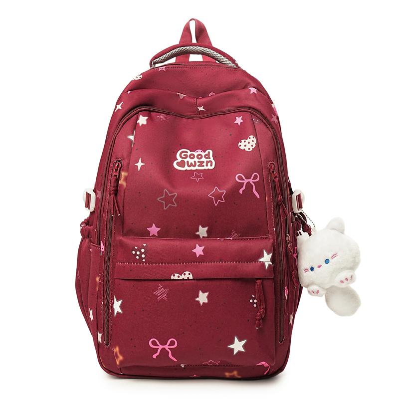 Рюкзак с принтом бантиков Школьная сумка для студентов Рюкзак большой вместимости красный