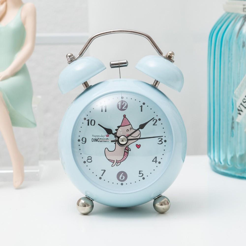 3-inch Metal Drum-shaped Macaron Color Cute Cartoon Little Dinosaur Ringing Alarm Clock Student Children Desktop Decoration
