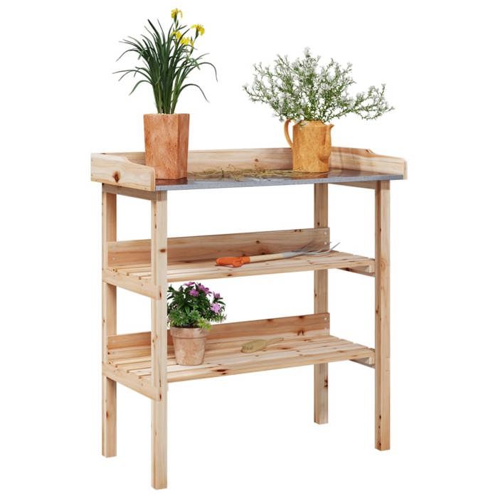 VidaXL Table à Plantes avec Étagère, Support de Pots de Fleurs, Présentoir à Plantes, Support à Plantes Jardin, Bois de 156352