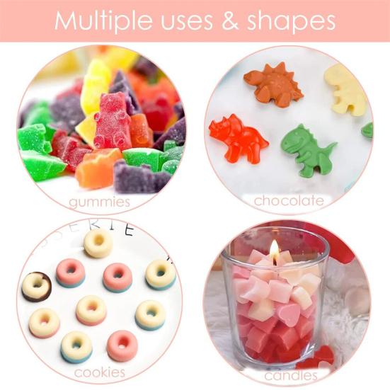 Silicone Gummy Bear Molds Mini Candy Mold for Kids with Droppers Dinosaur Heart Donut Shapes Easy Release Cake Mold