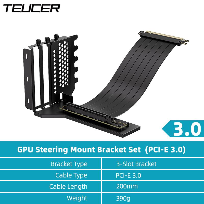 Kit suport de montare vertical GPU TEUCER L-Z3, cablu riser PCIe 4.0 X16 200 mm, suport de montare pentru direcția plăcii grafice