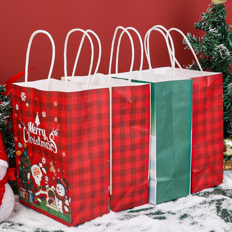 Weihnachten Handliche Kraft Geschenktüte Feiertagsparty Süßigkeiten Schokolade Verpackung Handgemachte Papiertüte Cartoon Weihnachtsbaum Flachbodenbeutel