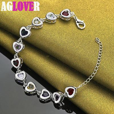 925 Sterling Silver Serce inkrustowane wielokolorową cyrkonią AAA Bransoletka Biżuteria