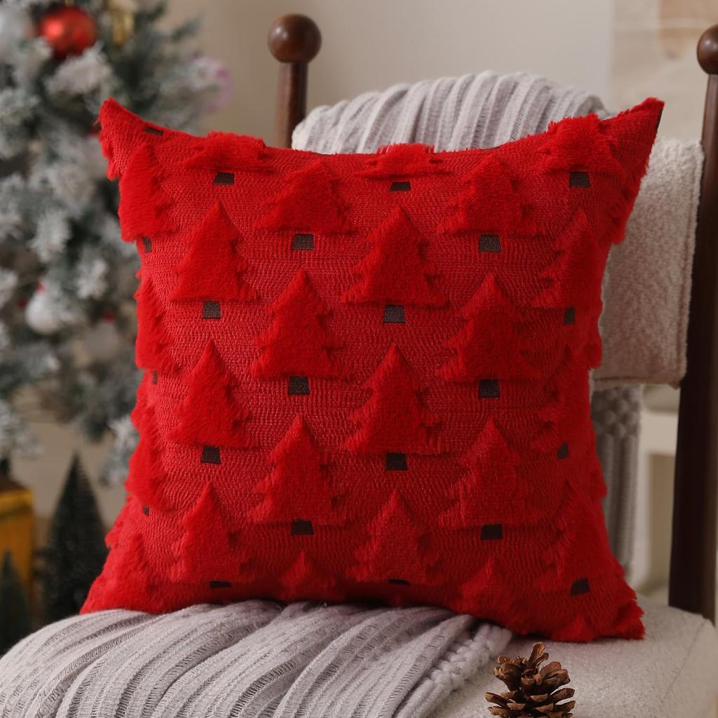 Christmas Pillow Cover Plush Christmas Tree Decoration Sofa Cushion Cover Star Embroidered Pillow Case Holiday Accent Home Decor