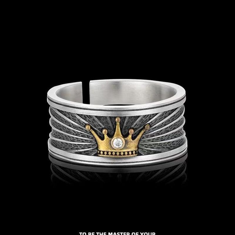 Open Ring Men's Trendy Hip-hop American Crown High Street High-end Punk Motorcycle Accessories