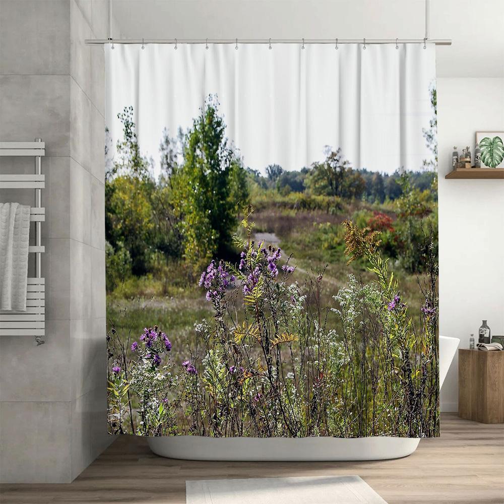 Floral Botanical Shower Curtain Nature Landscape Bathroom Decor Vintage Farmhouse Rustic Wildflower Scenic Wall Art Home Textile