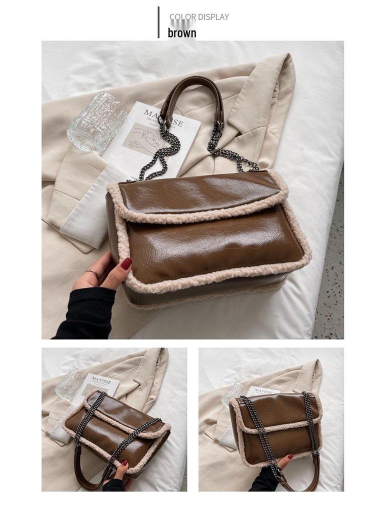 Damers Mångsidiga Plyschkedja Axelväska - Stor Kapacitet Höst/Vinter Mode Crossbody