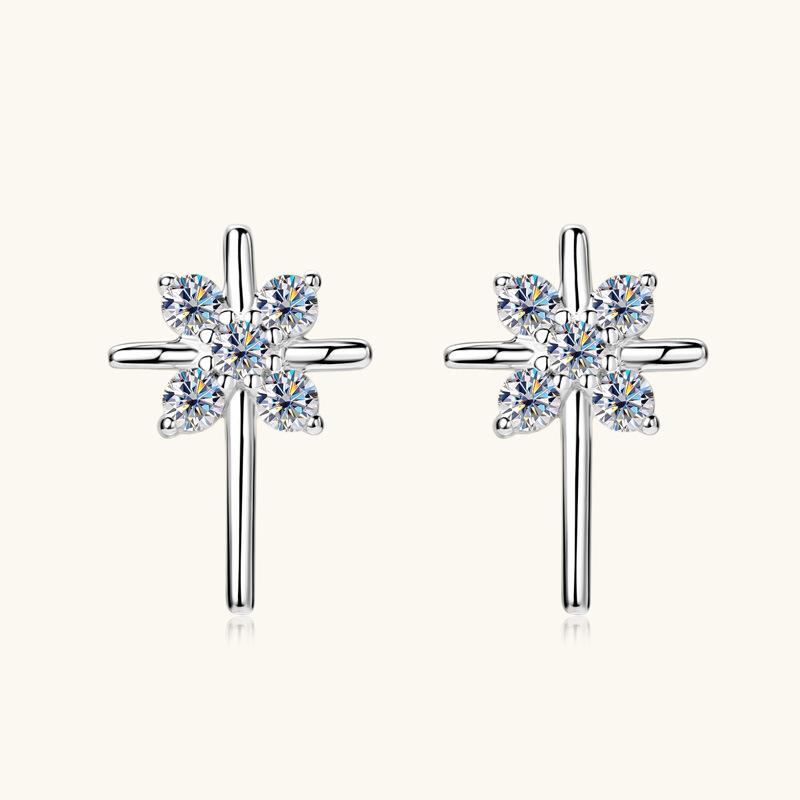 Silvere Glam European And American Style Cool Cross Pure Silver S925 Moissanite Stud Earrings, A Niche And Trendy Starlight Earrings