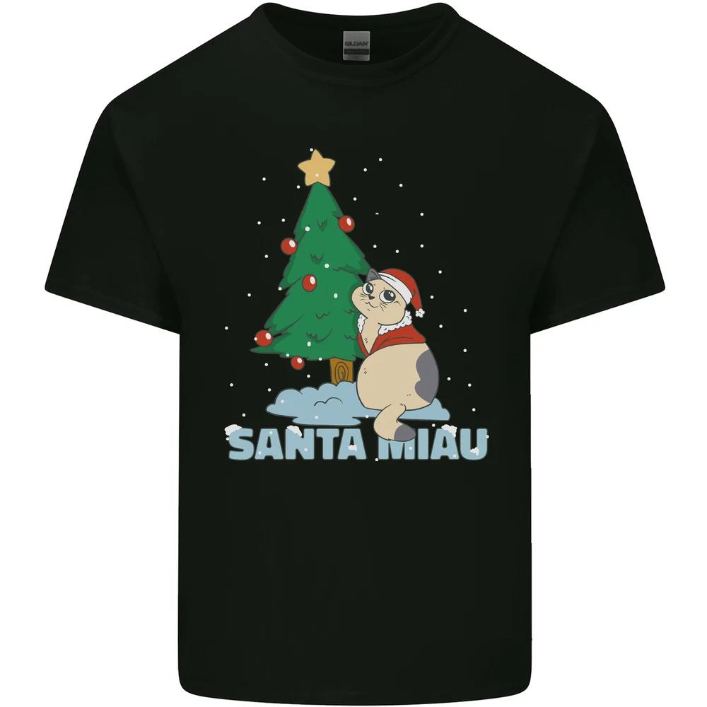 Santa Miau Funny Christmas Cat Xmas Meow Unisexs Light Cotton TShirt S