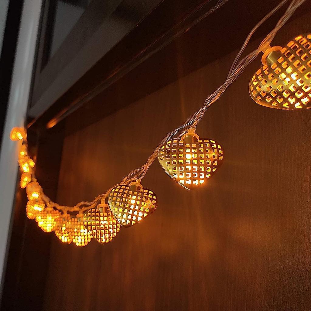 Metal Heart Led Lights - 4 Meter, 14 LED Warm Yellow Heart Shape Lights for Decoration, Decorations Lights