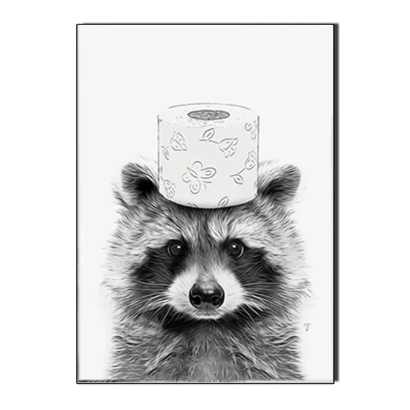Raccoon Shark Giraffe Parrot Lion Brushing Teeth Canvas Painting Bathroom Wall Art Poster Toilet Decor Shower Room Decoration
