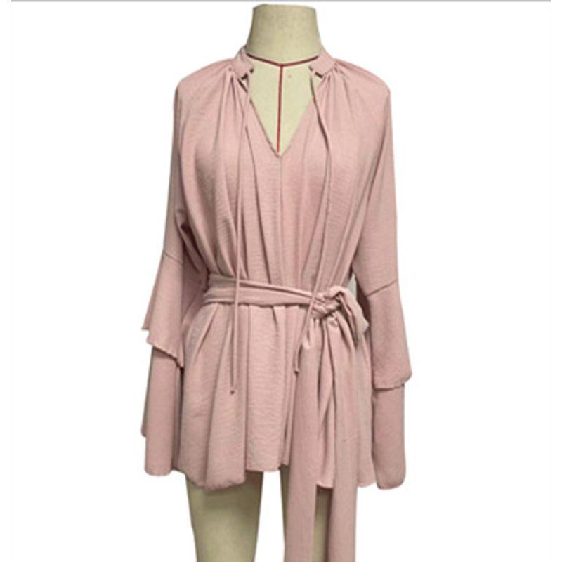 Western Style New Fashion Casual Loose Frill Short dress Lace up Dress Long Sleeve Dress