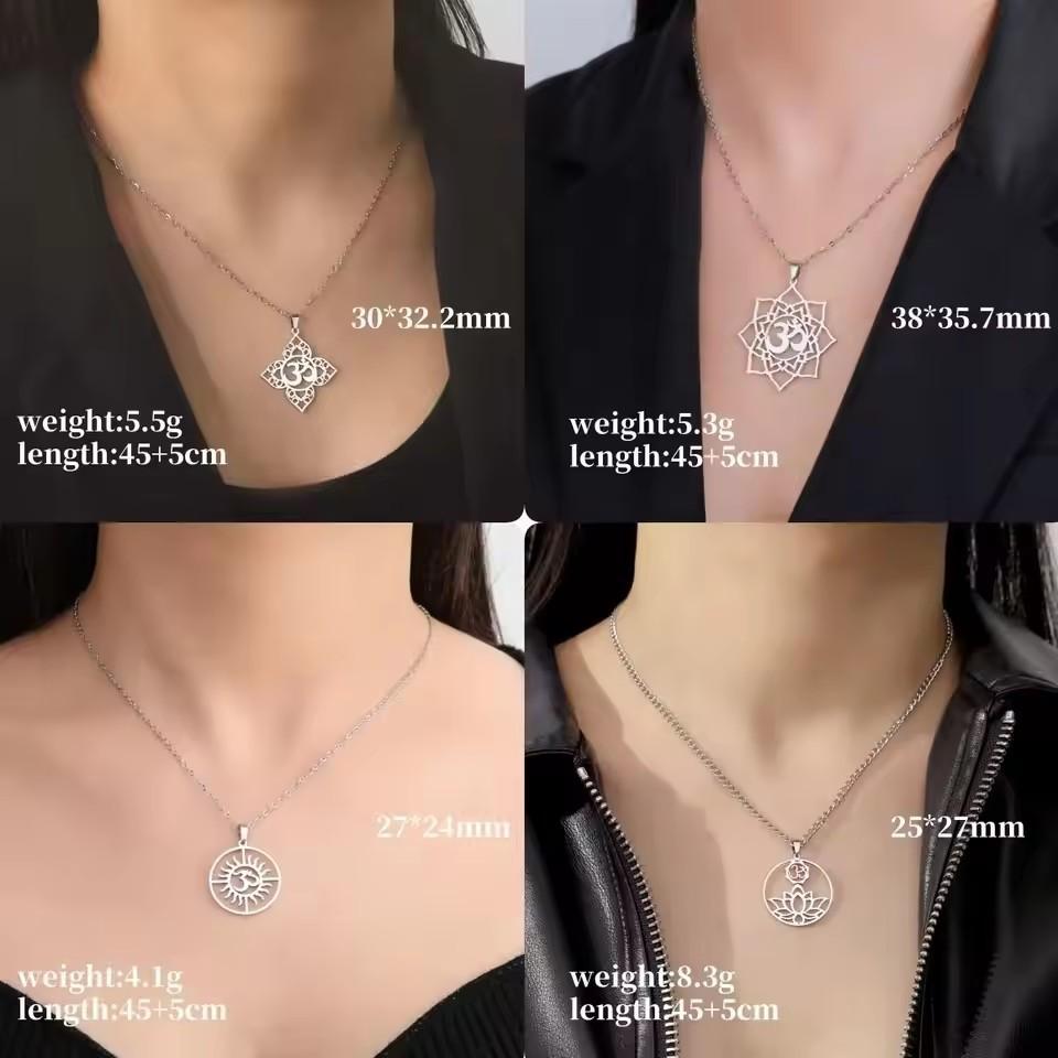 Lotus OM Yoga Pendant Necklace Titanium Steel Women's Jewelry Charm Necklace