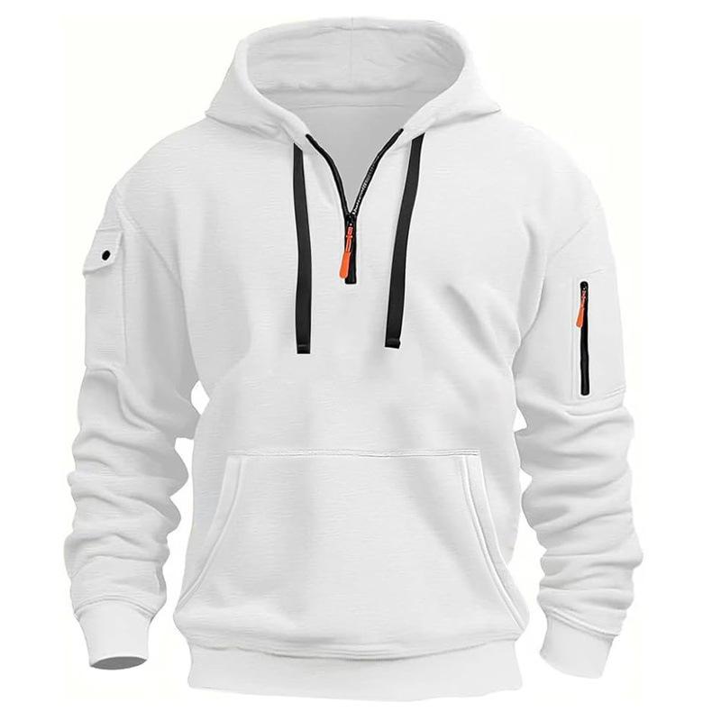 Men S Casual Fleece Lined Hooded Pullover Sweatshirt Multiple Zipper Pockets Plus Size