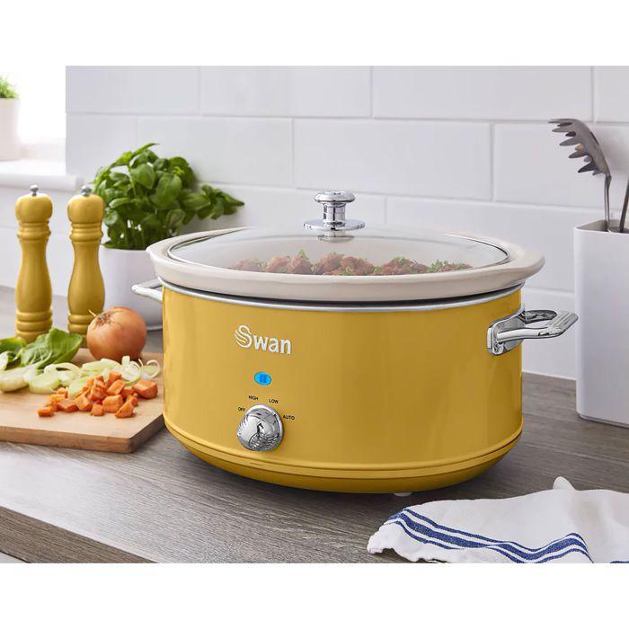 Retro Mijoteuse 6,5L Poêle Amovible En Céramique Antiadhésive, Vintage SWAN SF17031YELNEU 320W Jaune 55085