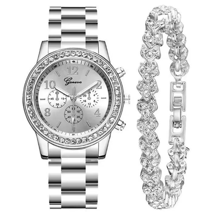 

Popular 5Pcs Women S Watch Set Fashion Double Love Rhinestone Alloy Jewelry Watch Women S Girlfriend bulk price