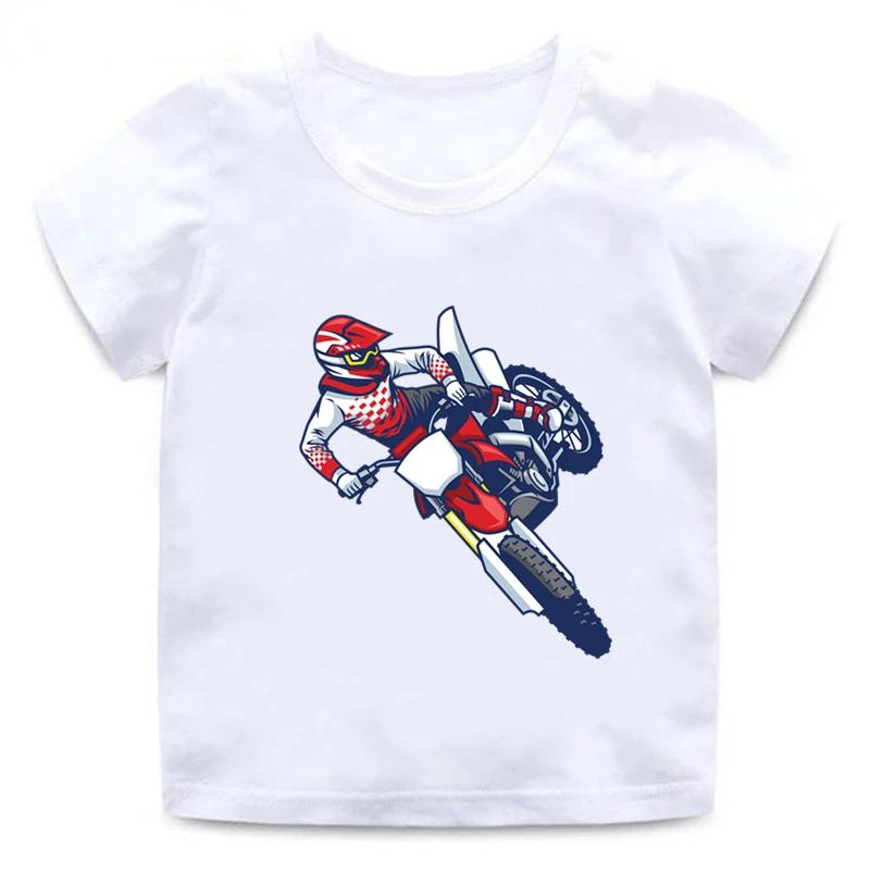 Kinder Kurzarm T-Shirt Cooler Motocross Fahrer Dirt Bike Cartoon Druck Rundhals T-Shirt Rennsport Thema Grafik Lässig Jungen Tägliches Oberteil