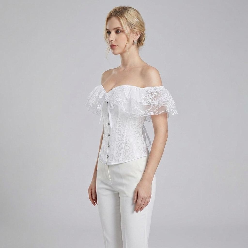 European Lace Strapless Shapewear Evening Gown with Fishbone Corset
