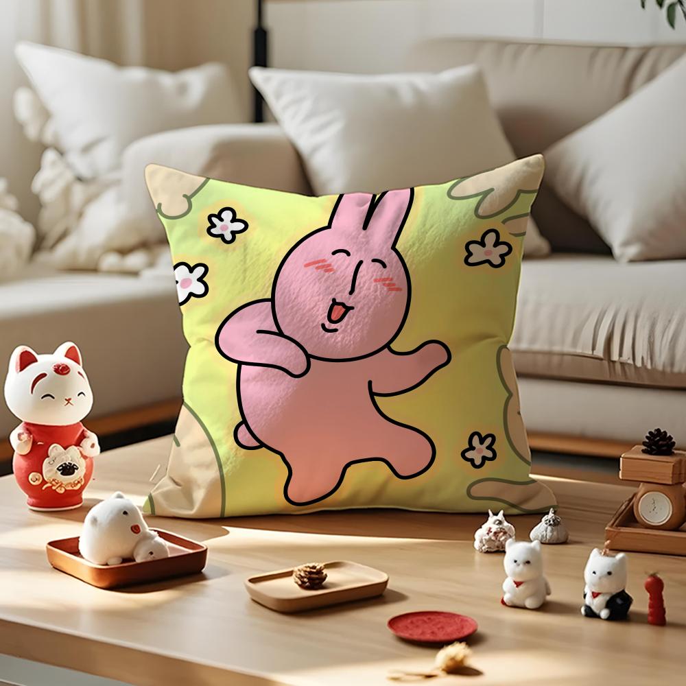Pink Bunny Cue Cushion Cover Anti-dustmite Pillowcase Invisible Zipper Silky Short Plush Sofa Cushion Cover