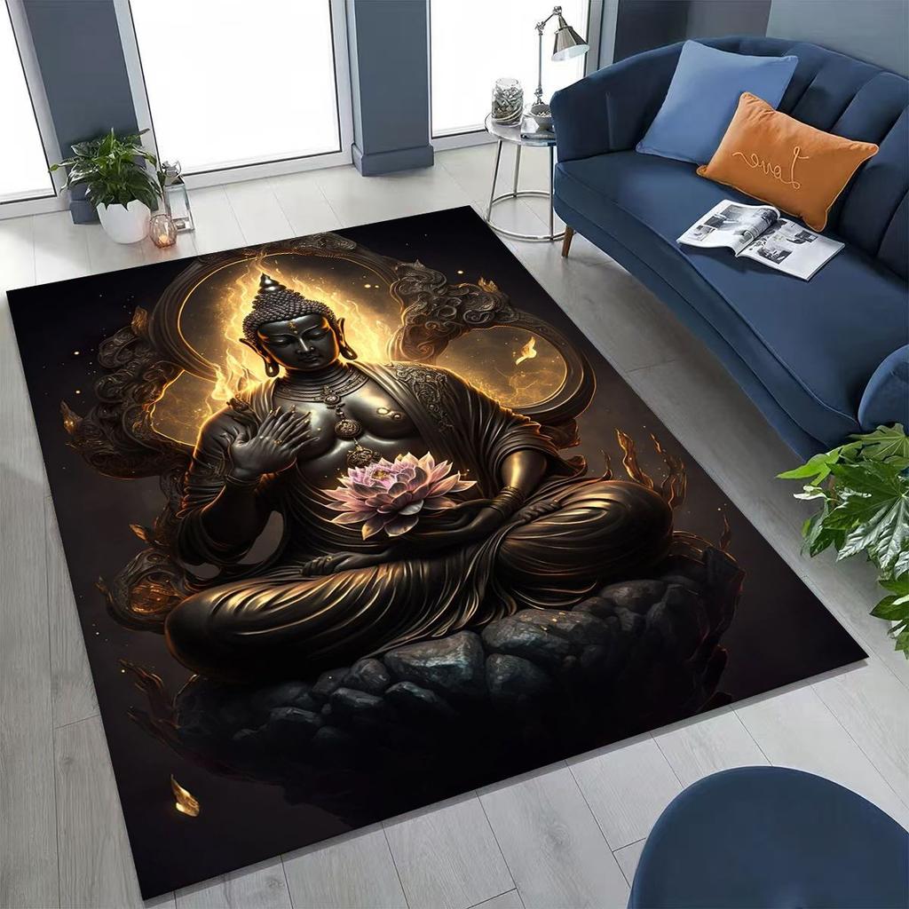 Věřící Slavnostní Buddha Šákjamuni Květinový Koberec do Ložnice Obývacího Pokoje Pohovka Domácí Rohožka Dekorace,Velká Dětská Hrací Protiskluzová Podložka na Podlahu Dárek