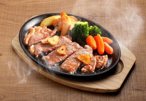 Ishigaki Cast Iron Large Steak Plate Set of 2 with Base and Handles, 4545