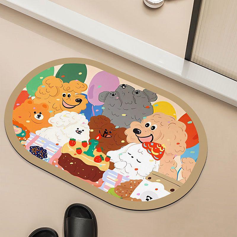 Soft diatom mud cartoon cute bathroom non-slip foot cushion household toilet door mat toilet door absorbent floor mat