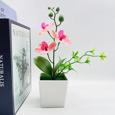 Künstliche Topfpflanzen Künstliche Blumen Drei Phalaenopsis-Orchideen Quadratische TÖPFE Künstliche Blumenschmuckstücke