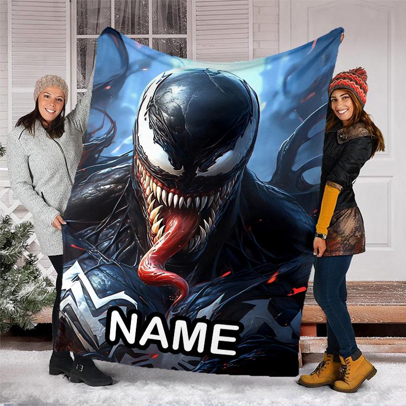 Customizable Venom Throw Blanket – Personalized Name, All-Season Cozy Snug Blanket, Machine Washable, Personalized Blanket