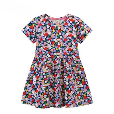 New Knitted Girls Short-sleeved Dress Printed Pattern Fabric Soft Summer Princess Dress