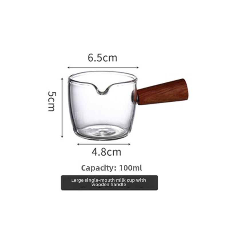 Small Milk Jug with Wooden Handle - Espresso Measuring Cup for Home