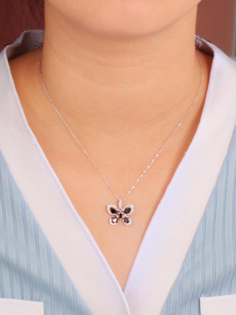 Halskette mit Schmetterlings-Anhänger aus Silber mit natürlichen roten Granat-Edelsteinen, feiner Schmuck aus 925er Sterlingsilber für Frauen und Mädchen, schönes Geburtstagsgeschenk
