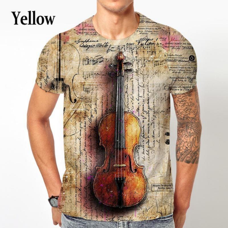 

Футболка с музыкальным принтом в стиле ретро 3D, футболка с принтом скрипки, унисекс, веселая футболка с круглым вырезом и коротким рукавом 2XL