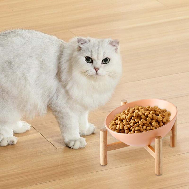 Raised Tilted Cat Bowl Spill Proof Ceramic Dog Dishes Anti Vomit Pet Bowl With Wood Stand Non Slip Dog Food Container For