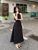 French hollow waist hanging neck suspender dress women's summer lace-up waist thin holiday style seaside fringed long dress