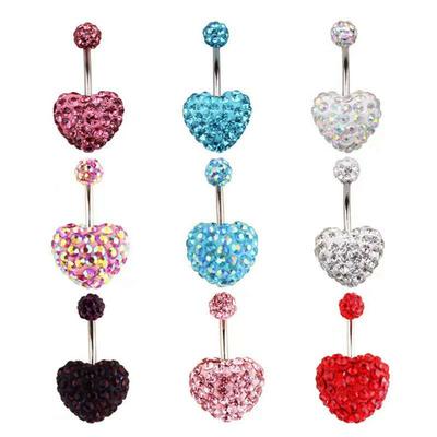 Double Gem Multi Crystal Button Fake Belly Ring Heart Belly Bar Body Piercing Navel Rings