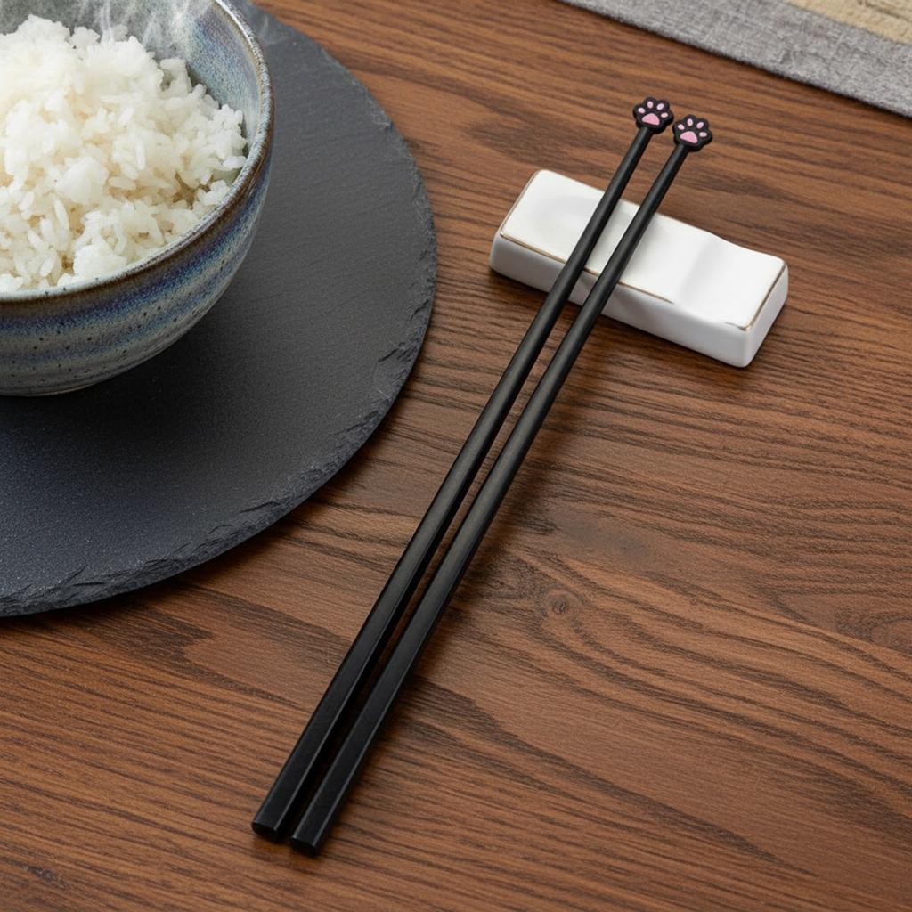 2 Pairs Cute Fun Grip Eating Chopsticks Lightweight Non Slip Snack Chopstick Kitty Themed Gift for Cats Lovers & Girlfriends