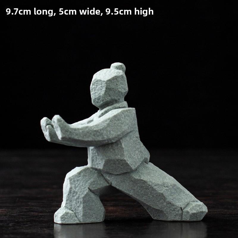 New Chinese Style Tai Chi Kung Fu Warrior Figurine Zen Tea Pet for Home Desk Tea Table Landscape Decor Collectible Gift