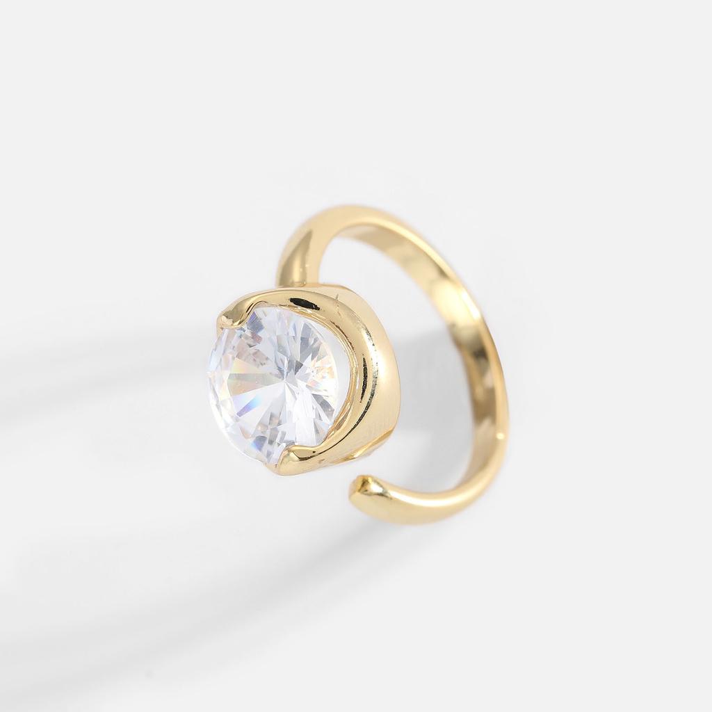 Internet celebrities with the same 18K real gold plated small pendant brass with zircon jewelry opening pink white zircon ring woman