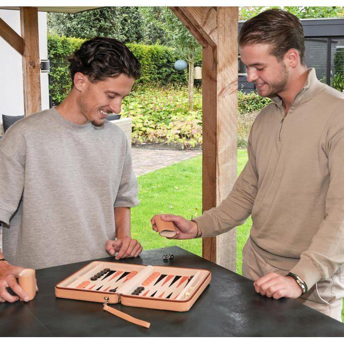 Jeu de société - ENGELHART - Backgammon de voyage 9" - Similicuir rouge - Portable - Durable