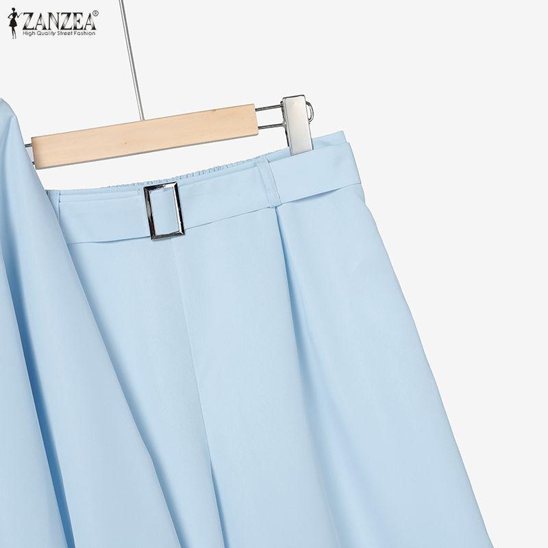 ZANZEA Women Long Sleeve Blouse and Wide Leg Pants Elegant Two Piece Suit Sets