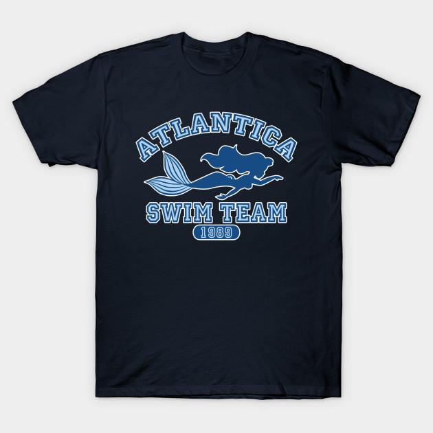 Men Black Print T-shirt Atlantica Swim Team No-Cut Transfer Paper Print Cotton Tshirt S тёмно-синий
