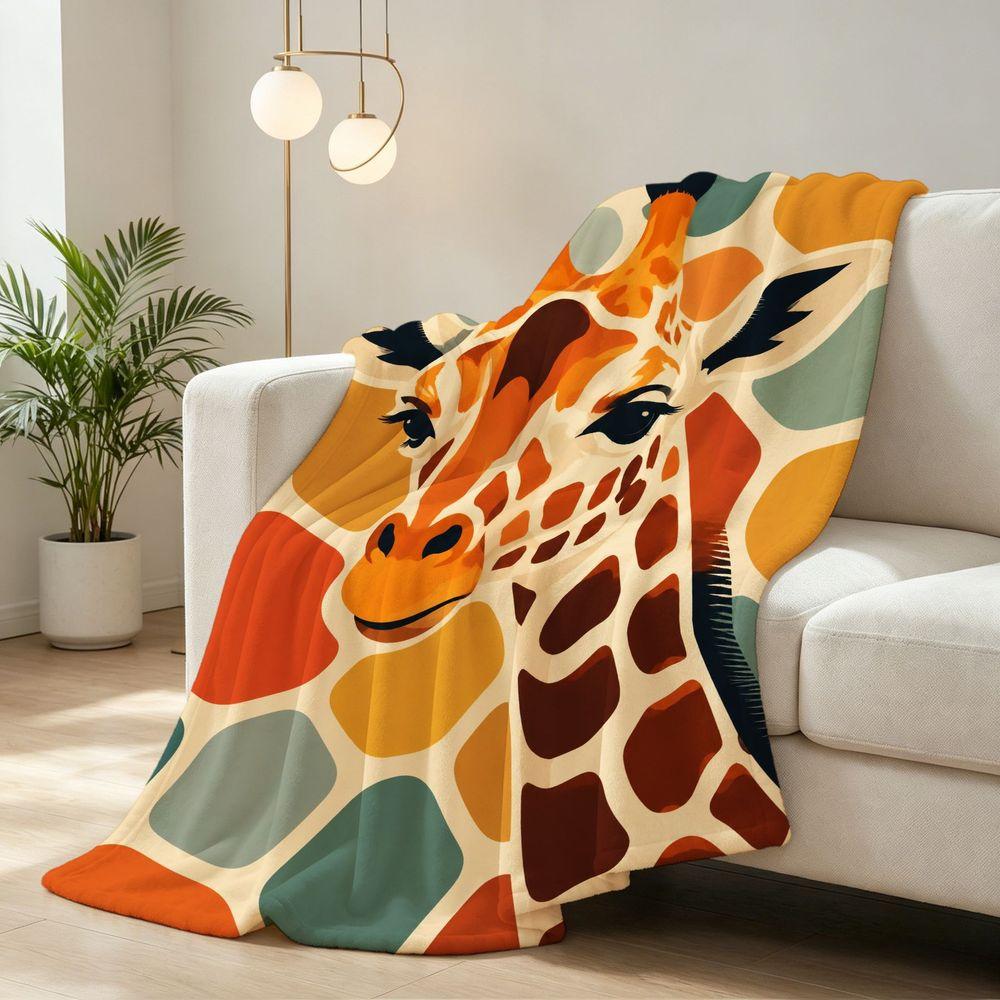 Color Block Giraffe Flannel Throw Blanket Abstract Safari Animal Print Soft Warm Bed Sofa Decor Blanket