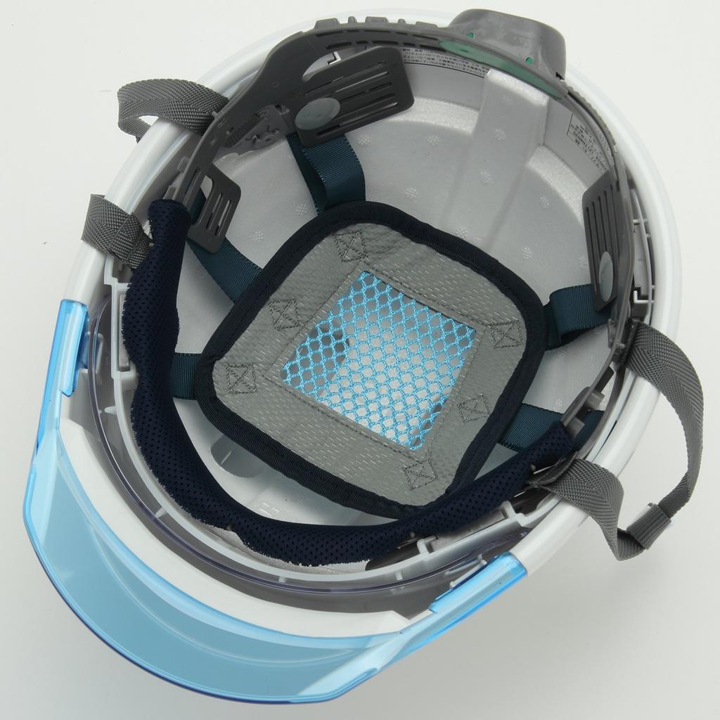 Sumibe Techno Plastics Helmet KKC3 Series with Ventilation Transparent Styrofoam Snow Holes, Visor, Liner, White/Blue KKC3S-B-SWH-B