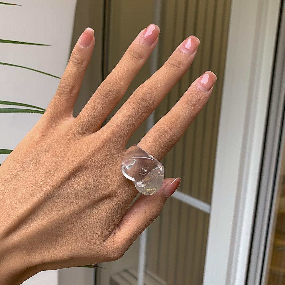 Simplicity Peach Heart Shaped Ring Personality Ring New Resin Geometric Ring
