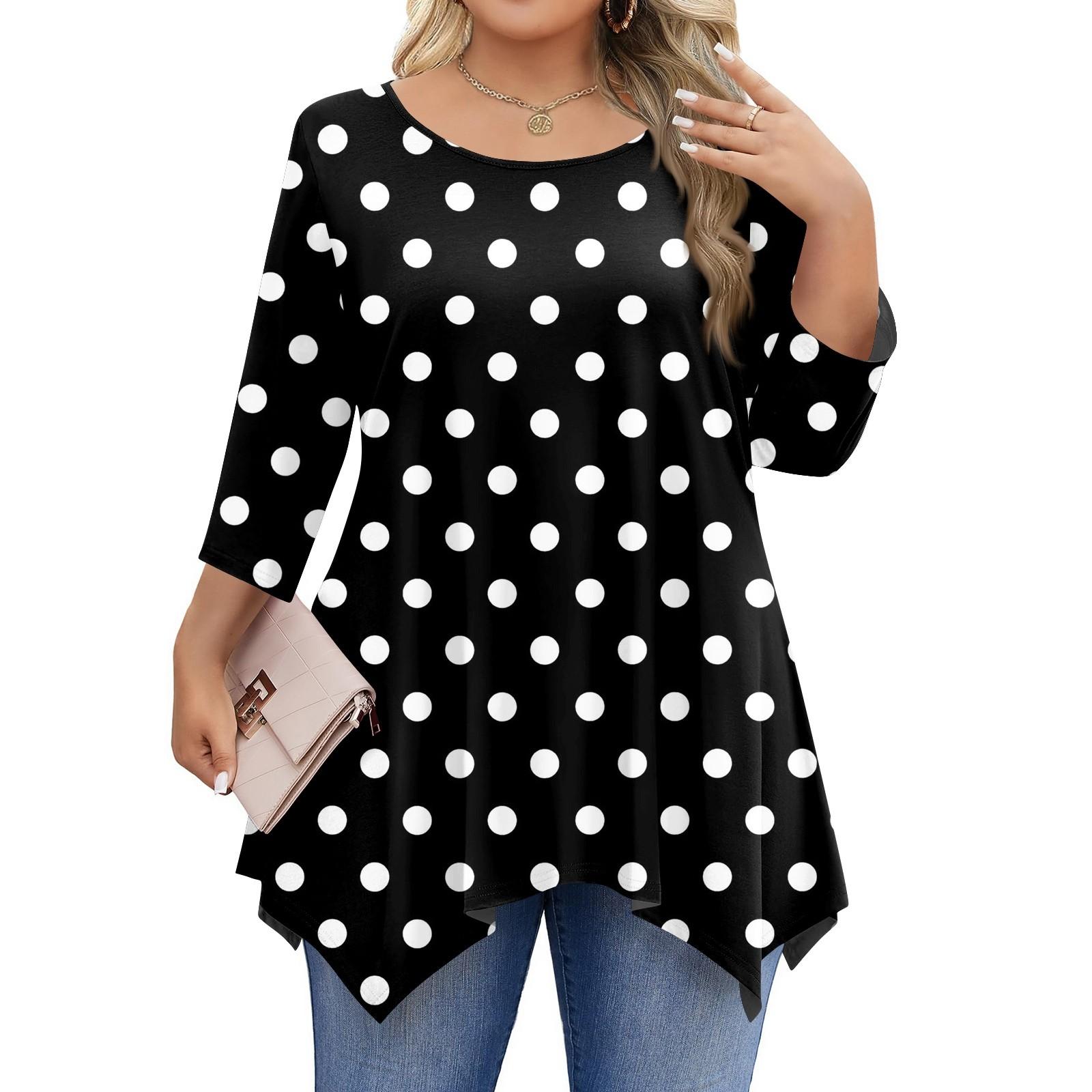 

Womens Plus Size 3/4 Sleeve Shirts Round Neck Tunic Tops Basic Loose Fit Tee Tops L-5XL L чорний