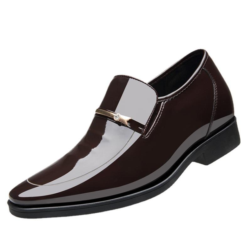 2025 direct sales extra large size spring and summer men's leather shoes business casual dress bright leather invisible inner height increas