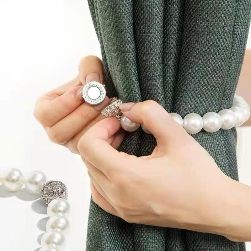 Confezione da 2 Fermacravatta per Tende con Perle, Moderni Fermacravatte Decorativi per Tende con Cordino